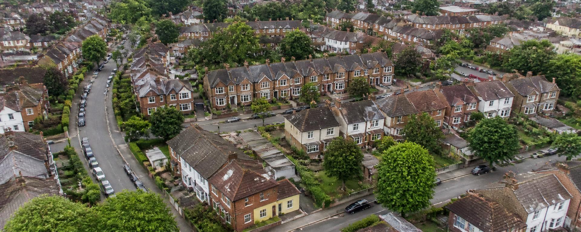 Aerial view of a leafy residential neighbourhood